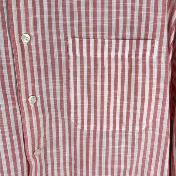 CASSERA Mens Sz 18 1/2 Red White Striped Linen Blend Shirt - Picture 4 of 7